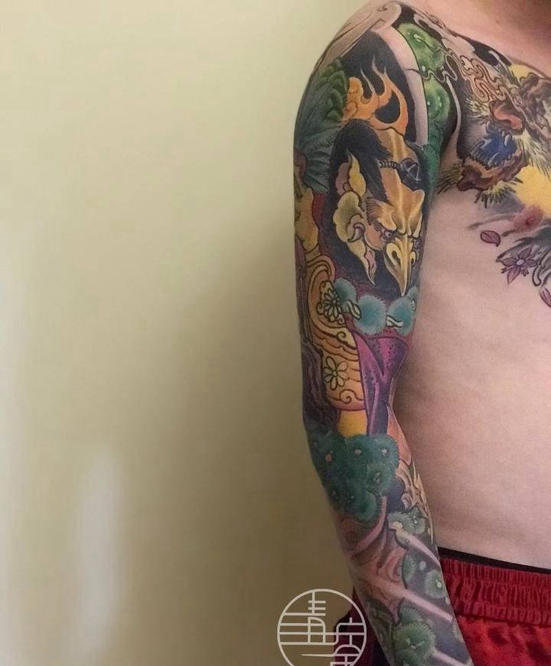 传统花臂纹身图片_手臂新传统纹身图案