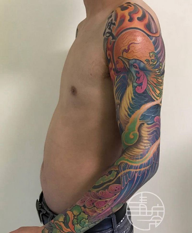 传统花臂纹身图片_手臂新传统纹身图案