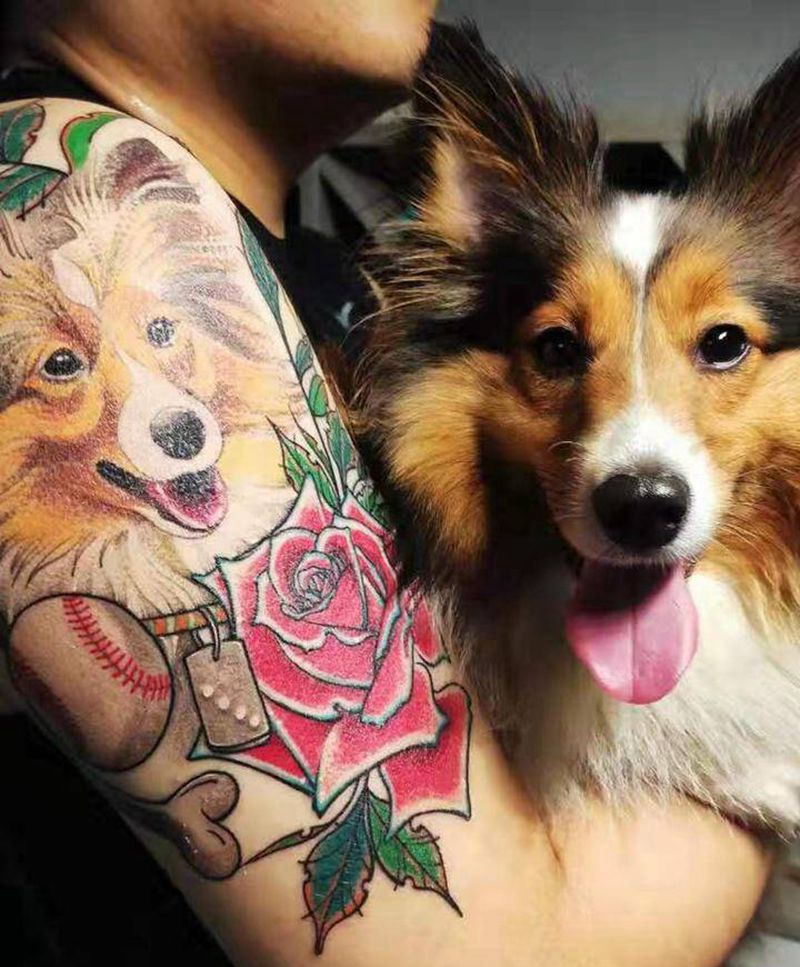 狗狗纹身纹身图片_手臂New School纹身图案