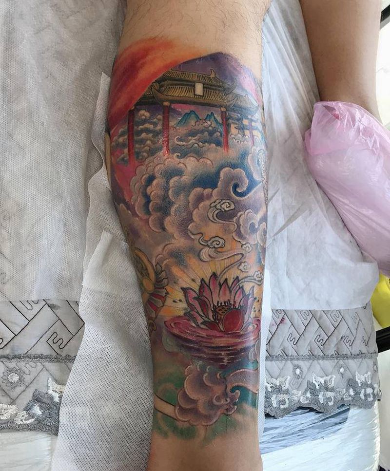 齐天大圣包小腿纹身图片_腿部新传统齐天大圣纹身图案