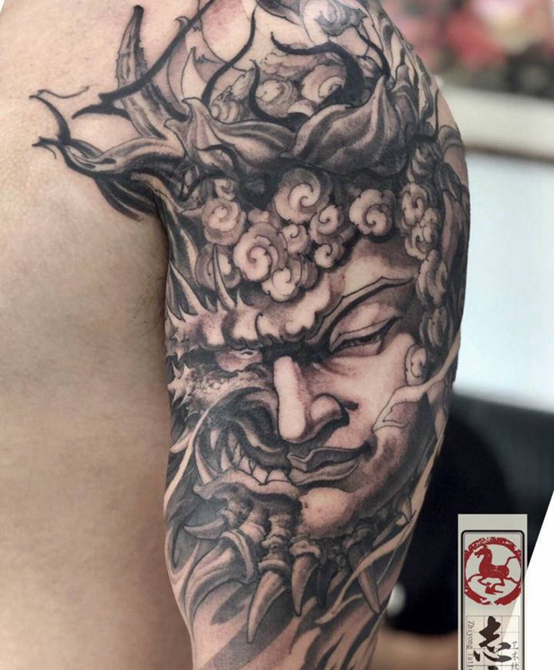 佛与魔纹身图片_手臂新传统佛与魔纹身图案