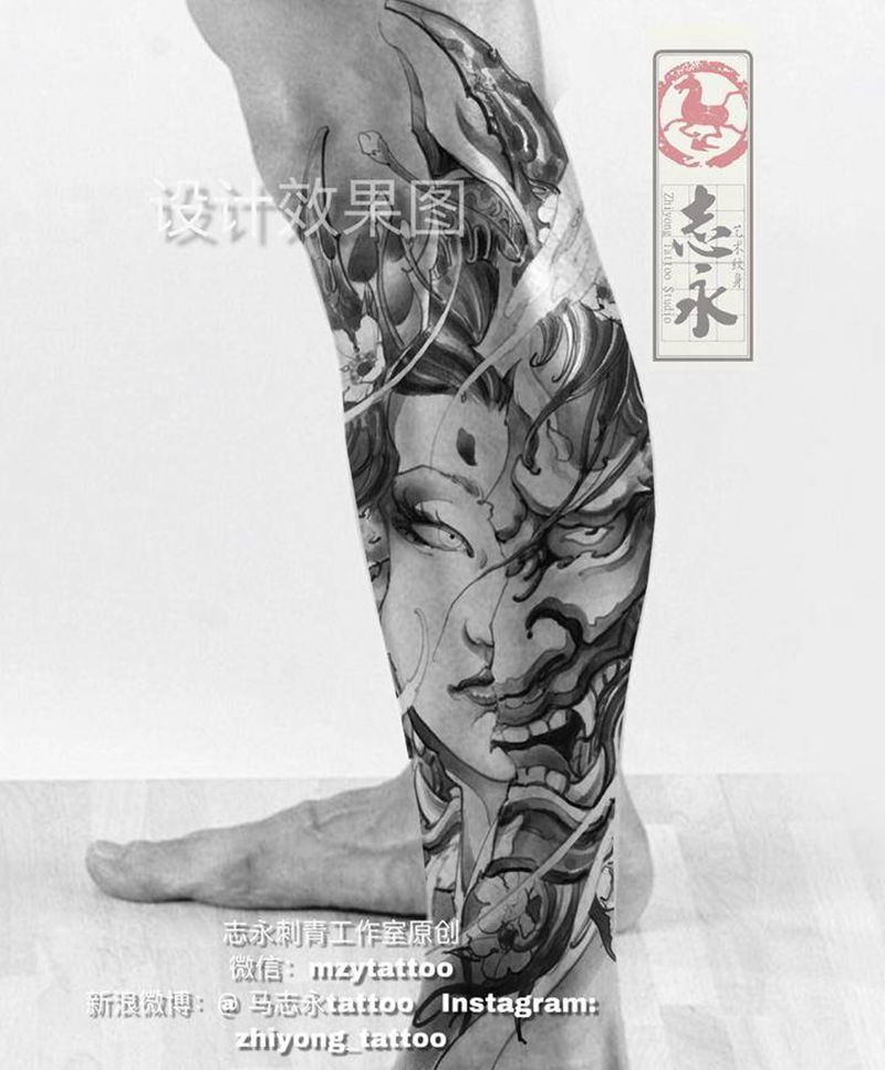 艺伎般若纹身图片_手臂腿部新传统艺伎般若纹身图案