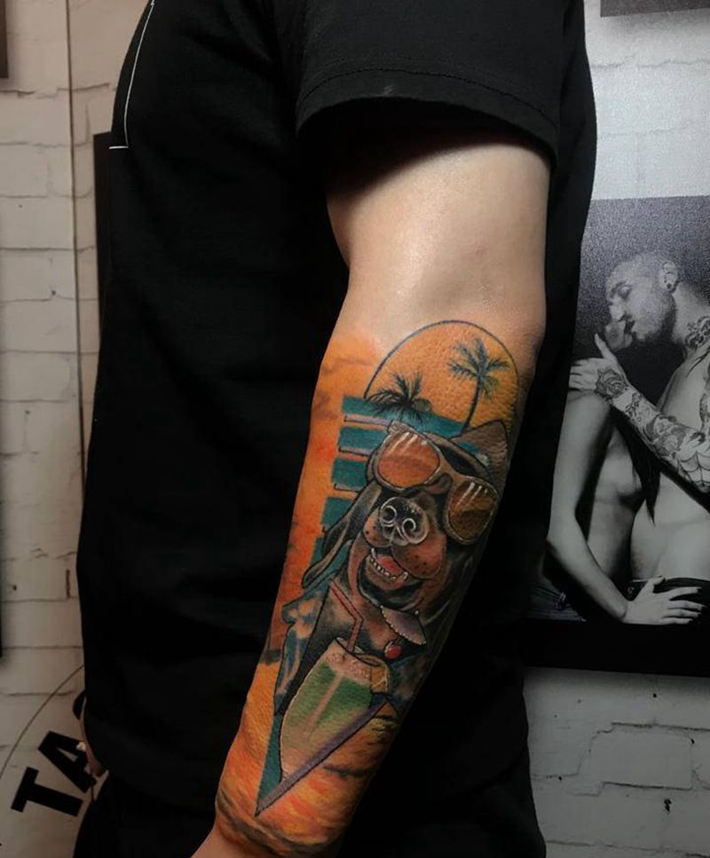 狗纹身图片_手臂New School纹身图案