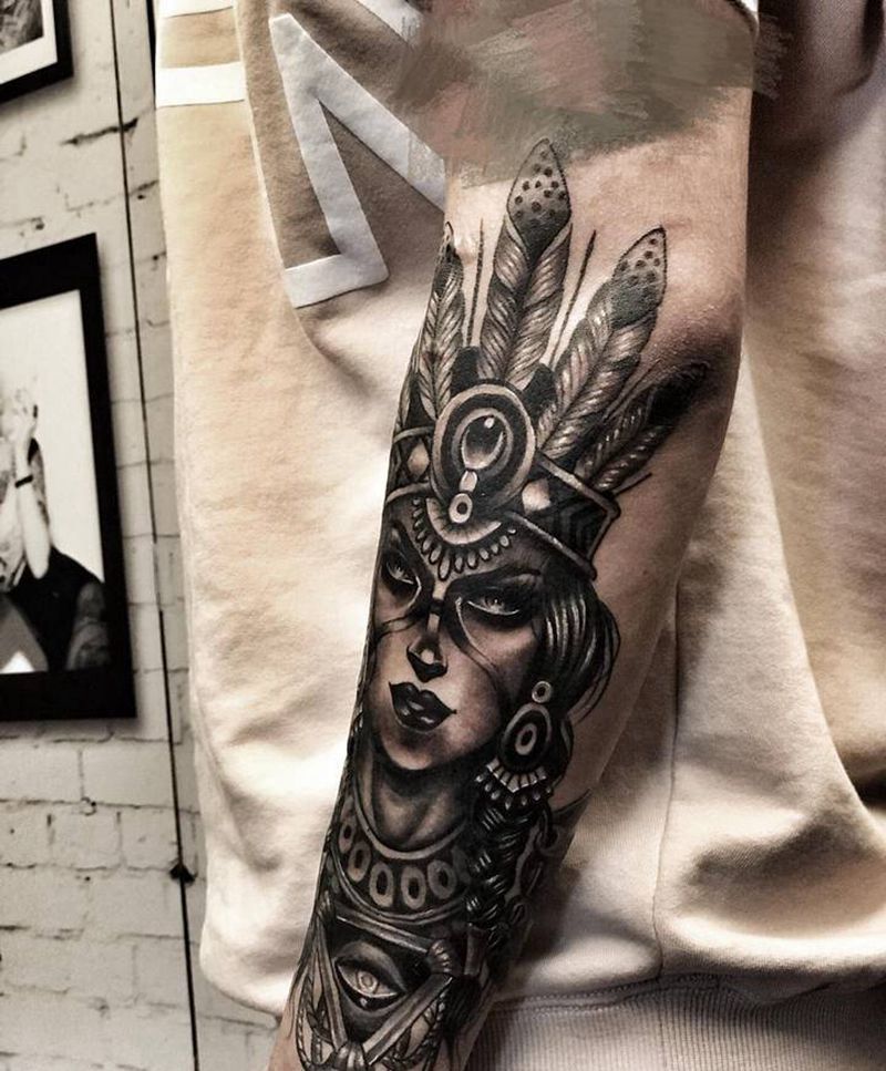 印第安人纹身图片_手臂Old School纹身图案