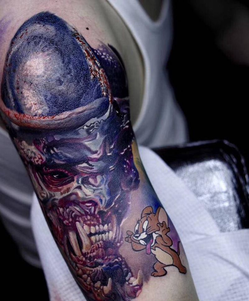 杰瑞  and异形纹身图片_手臂欧美写实杰瑞纹身图案