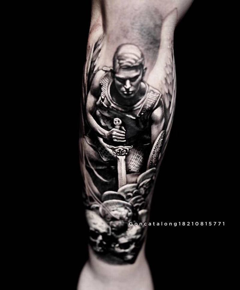 天使纹身图片_手臂欧美写实天使纹身图案