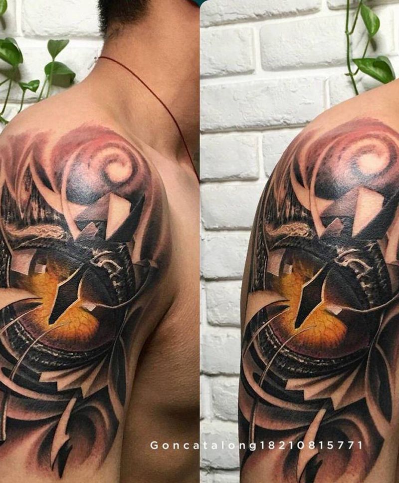 欧美黑白纹身图片_手臂欧美写实眼睛纹身图案