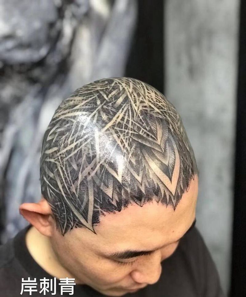 梵花似锦纹身图片_原创头部纹身图案