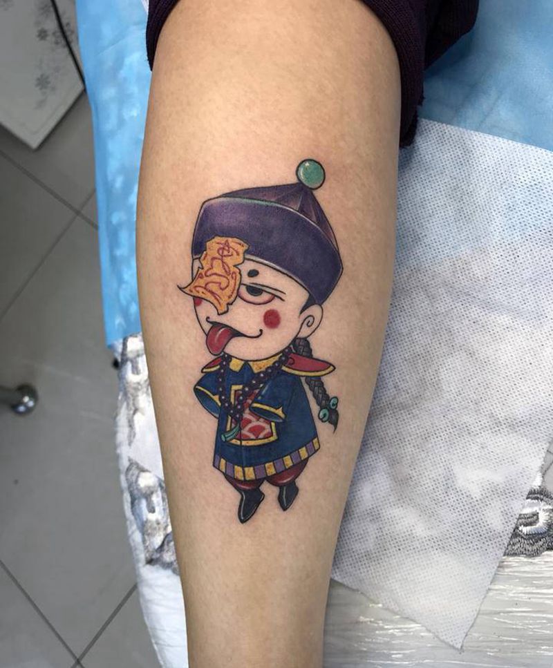 僵小鱼纹身图片_腿部New School水彩可爱小图纹身图案