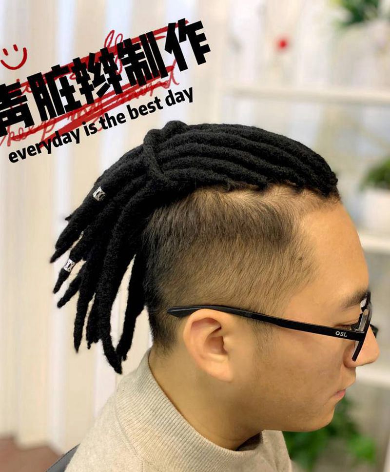 后扎脏辫制作纹身图片_手臂欧美写实Old School头部纹身图案