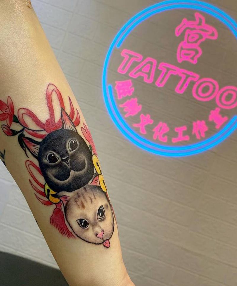 猫纹身图片_手臂Old SchoolNew School纹身图案