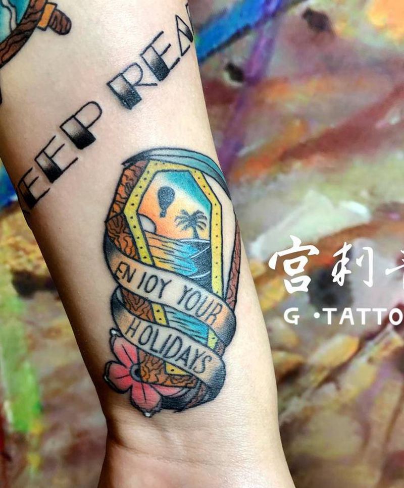 棺木纹身图片_手臂Old School纹身图案