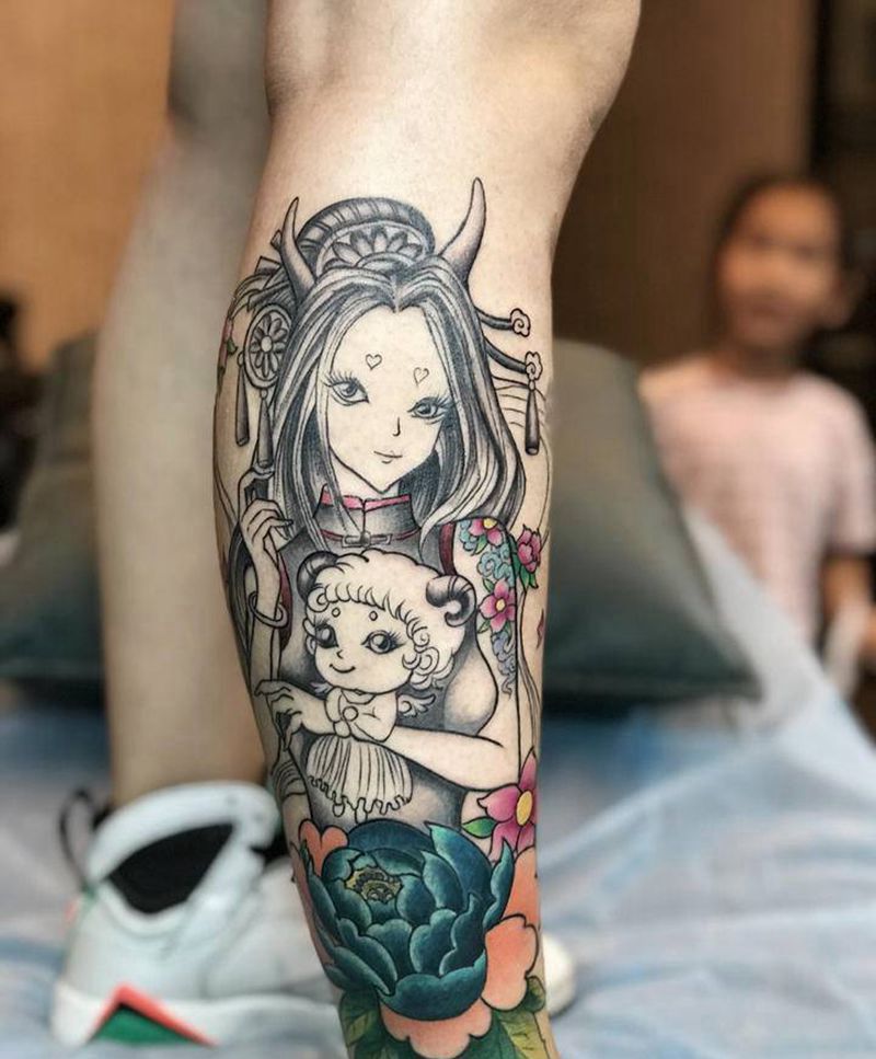 私人订制 遮盖纹身图片_腿部New School纹身图案