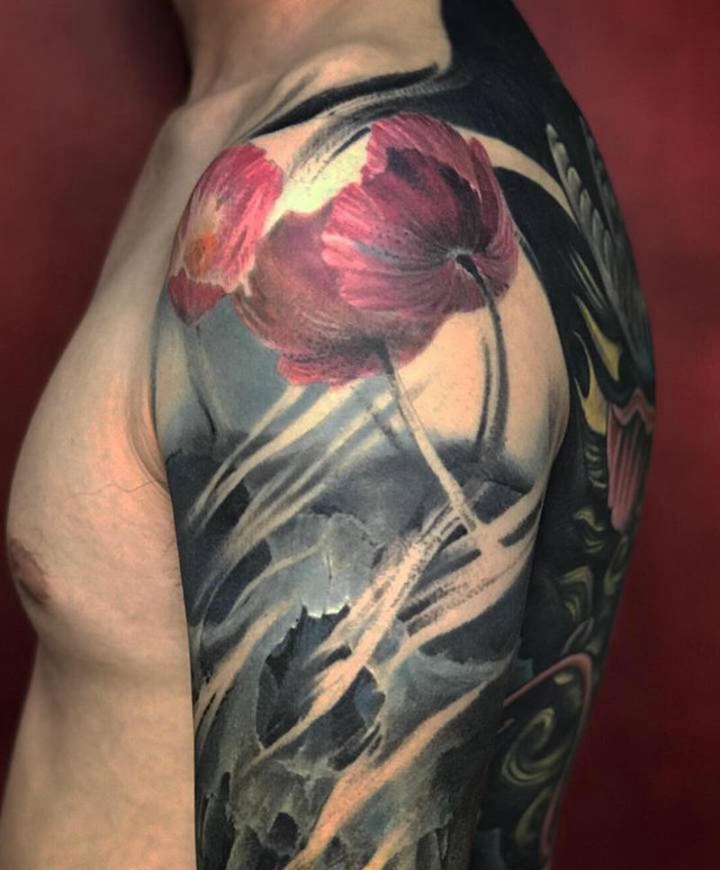 罂粟摇篮纹身图片_手臂纹身图案