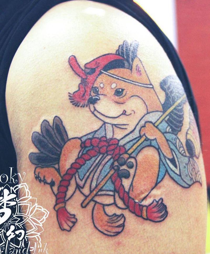 日式柴犬纹身图片_手臂New School纹身图案