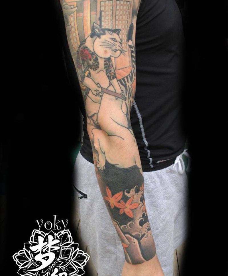 花臂纹身图片_手臂老传统纹身图案