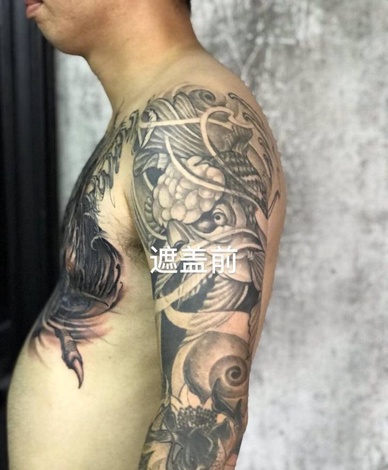遮盖中纹身图片_手臂老传统新传统纹身图案