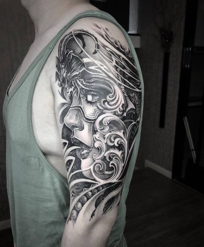 哥特肖像纹身图片_手臂欧美写实纹身图案