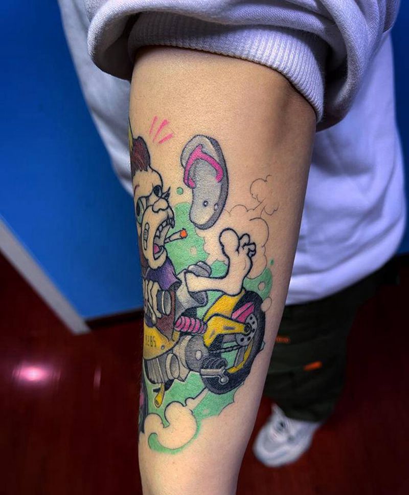 慢点骑纹身图片_手臂New School纹身图案