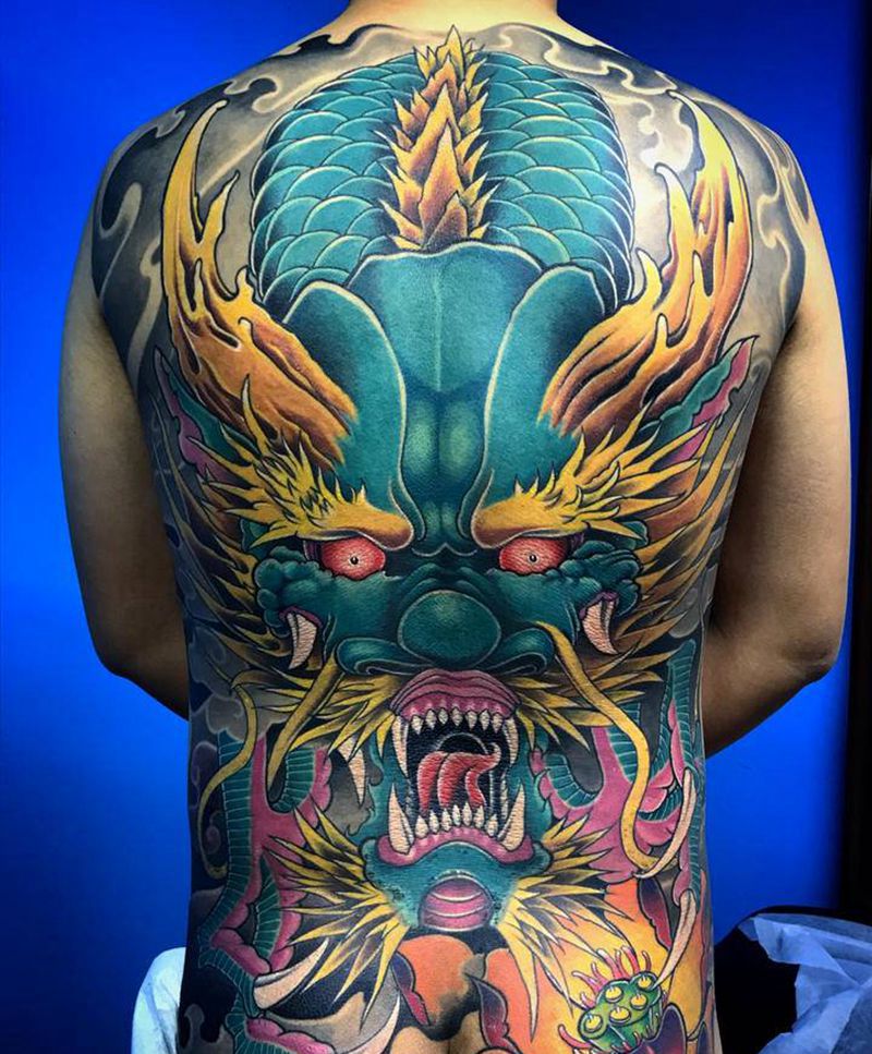龙纹身图片_背部新传统纹身图案