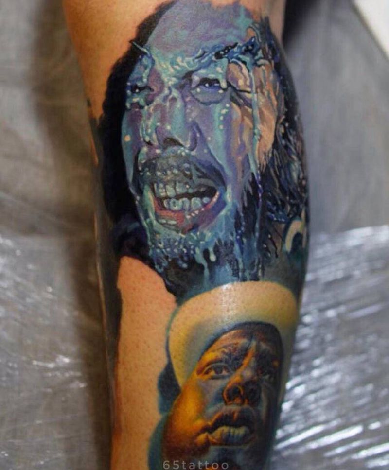 燕赤霞纹身图片_腿部欧美写实纹身图案