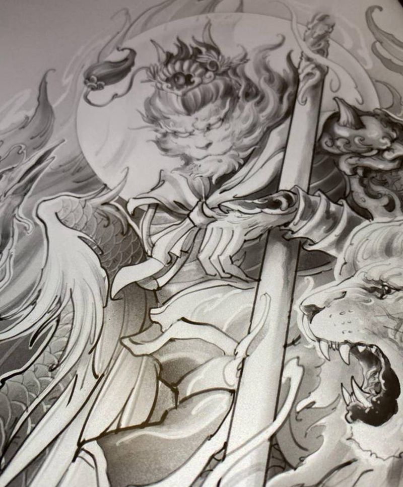 志永刺青悟空设计纹身图片_背部手臂新传统孙悟空志永刺青纹身图案