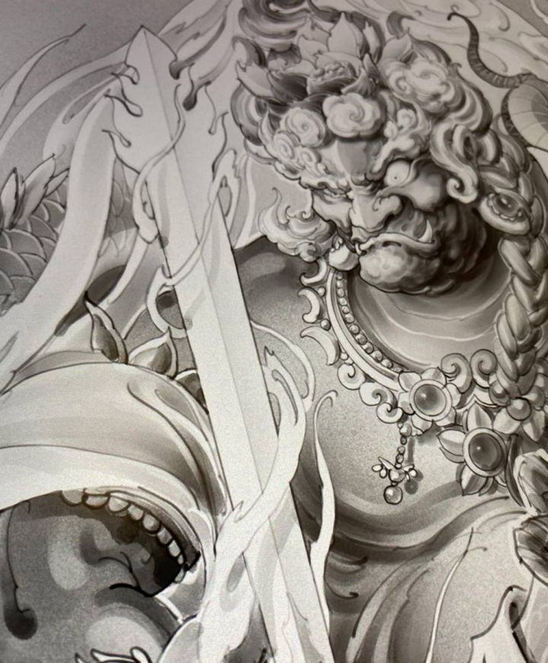 志永刺青不动明王设计纹身图片_背部新传统不动明王志永纹身纹身图案