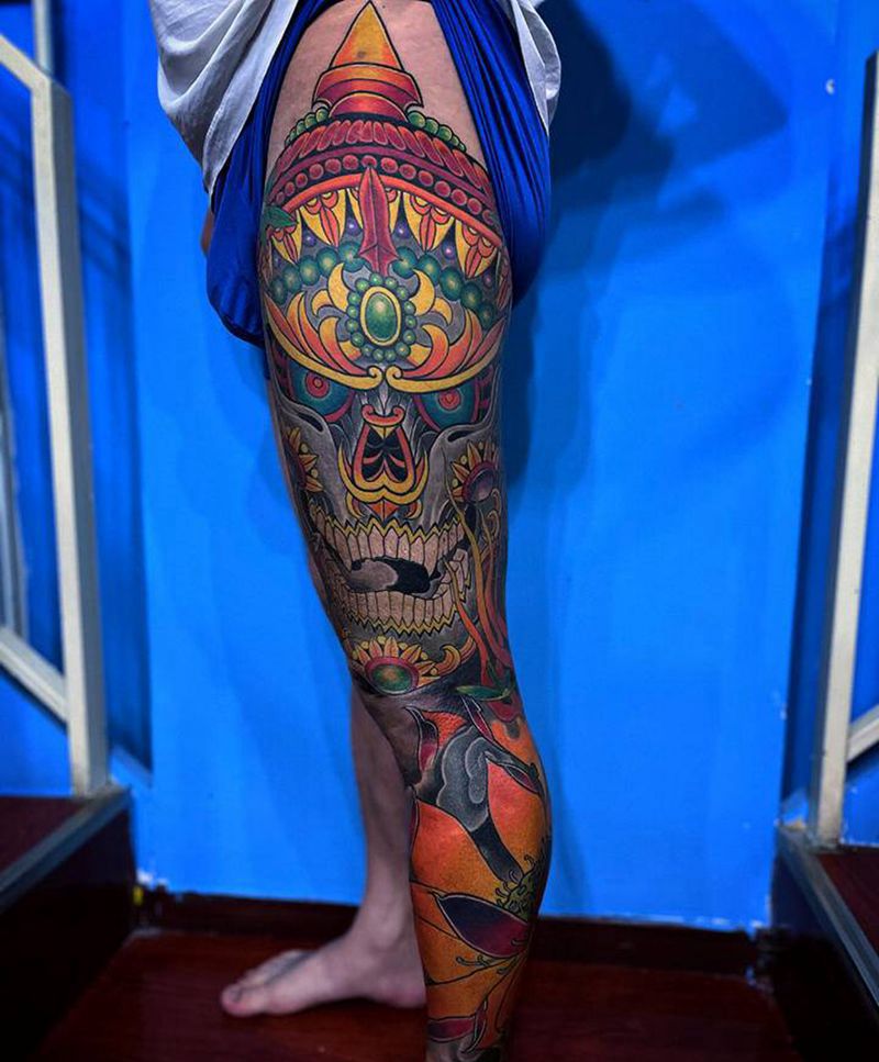 花腿纹身图片_新传统纹身图案