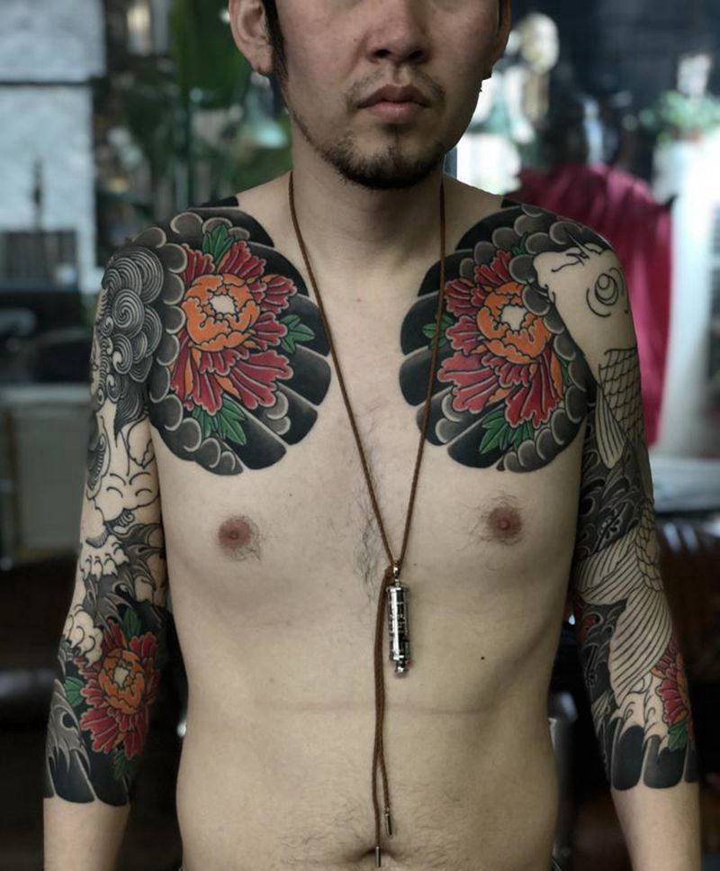 七分袖半甲纹身图片_手臂老传统新传统纹身图案