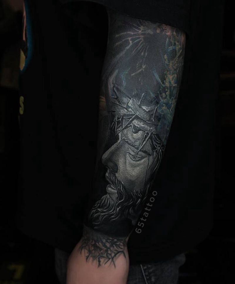 遮盖纹身图片_手臂欧美写实纹身图案