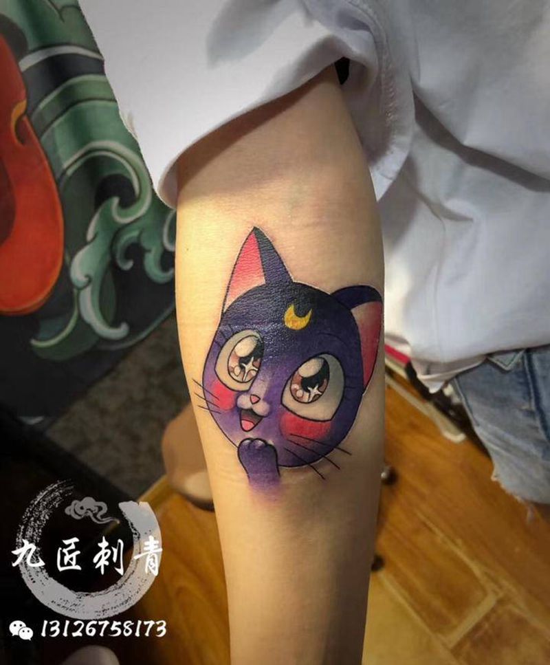 猫纹身图片_手臂手部Old School水彩猫纹身图案