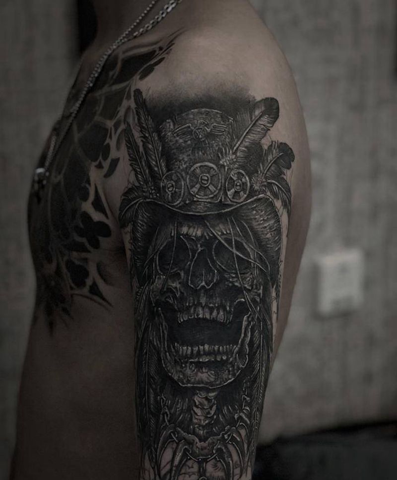 暗黑骷髅纹身图片_手臂纹身图案