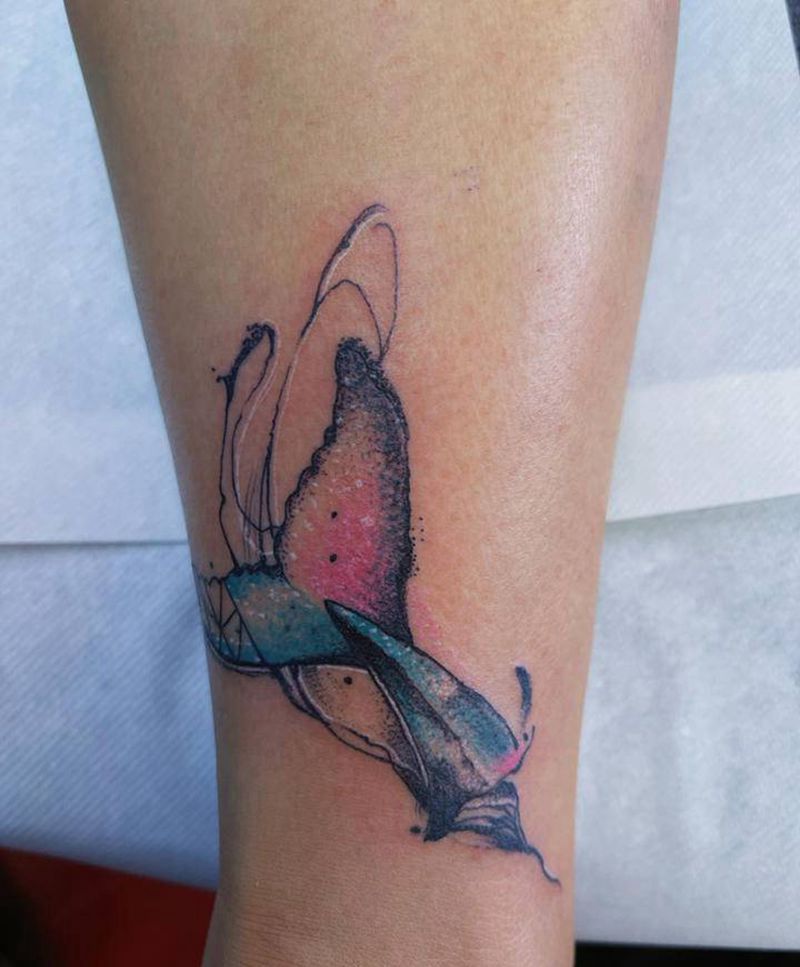 小清新纹身图片_腿部New School纹身图案