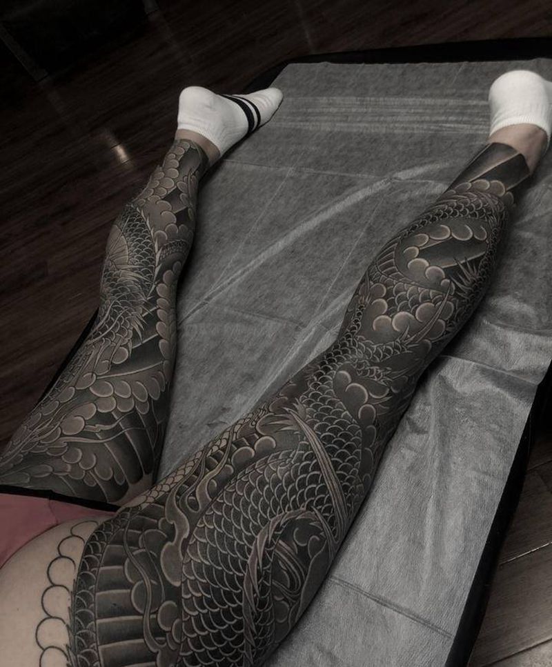 花腿纹身图片_老传统纹身图案