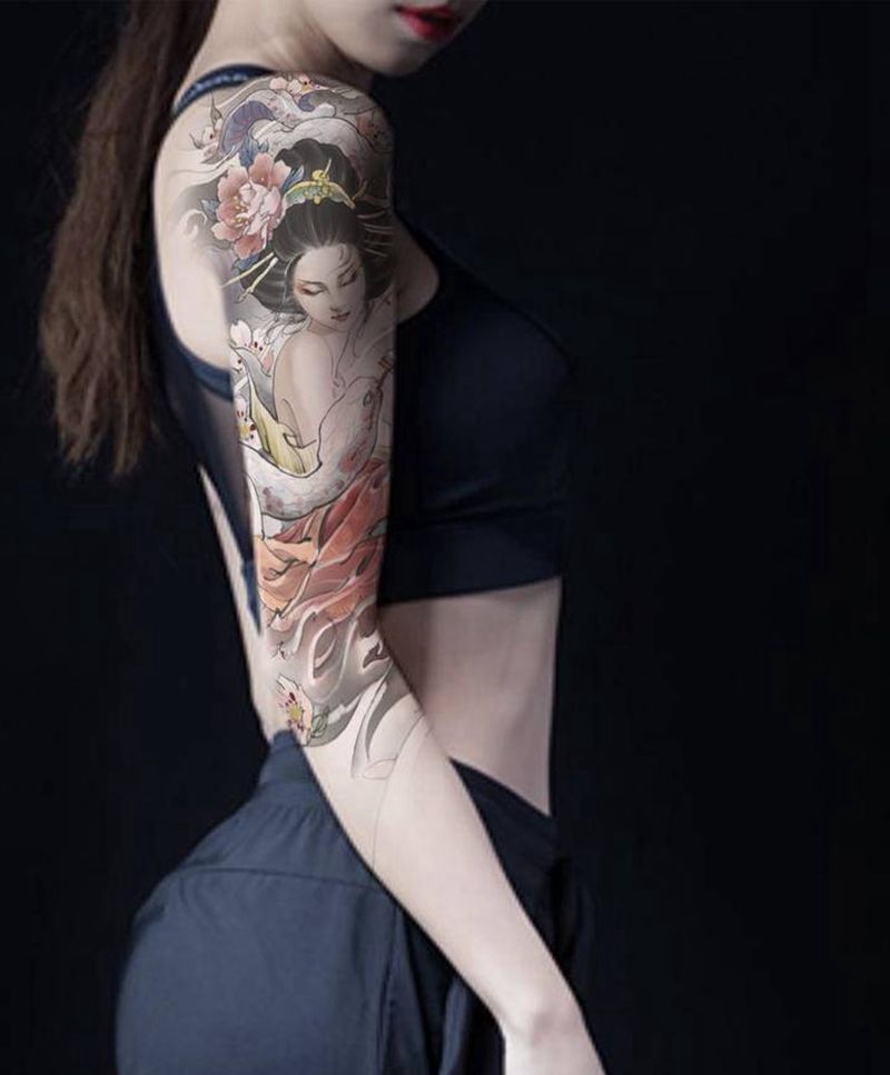 艺伎设计+【PS效果图纹身图片_手臂新传统艺伎纹身图案