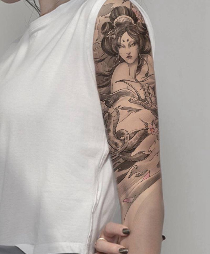 艺伎设计+【PS效果图】纹身图片_手臂新传统艺伎纹身图案