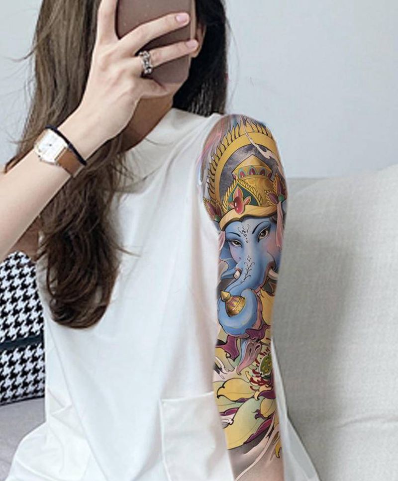 象神【PS效果图】纹身图片_手臂新传统象神纹身图案