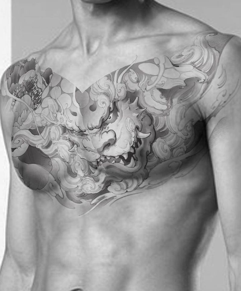 唐狮设计+【PS效果图】纹身图片_胸部新传统唐狮纹身图案