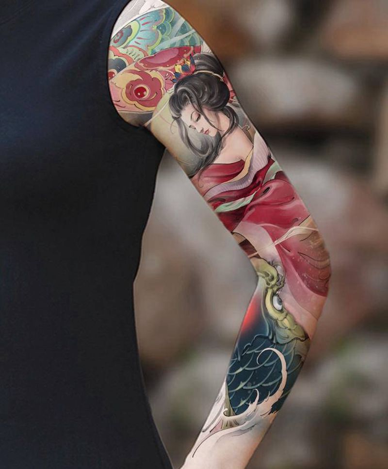 艺伎设计+【PS效果图】纹身图片_手臂新传统艺伎纹身图案