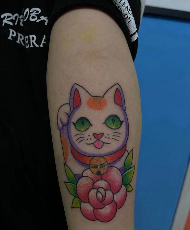 招财猫纹身图片_手臂手部Old School纹身图案