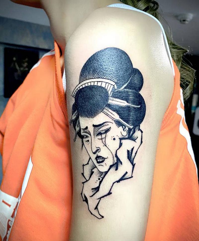 艺妓纹身图片_手臂老传统艺妓纹身图案