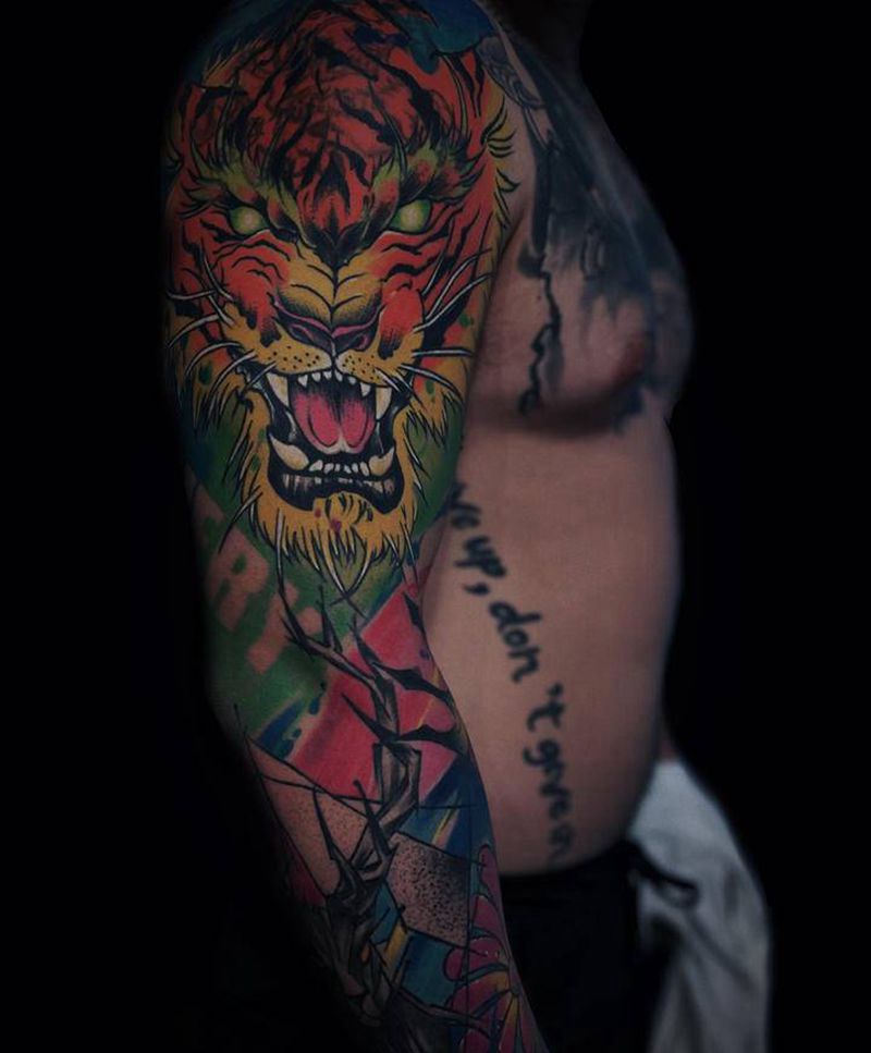 花臂纹身图片_手臂水彩纹身图案