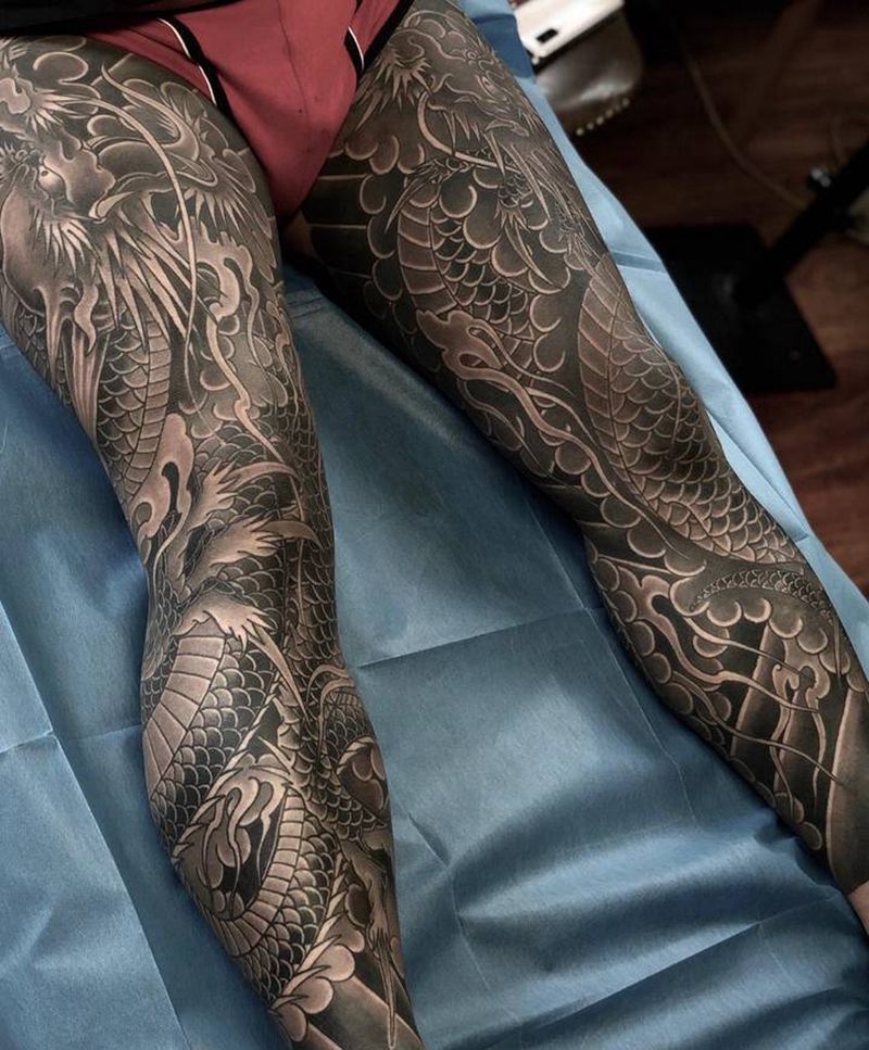 花腿纹身图片_腿部老传统新传统纹身图案