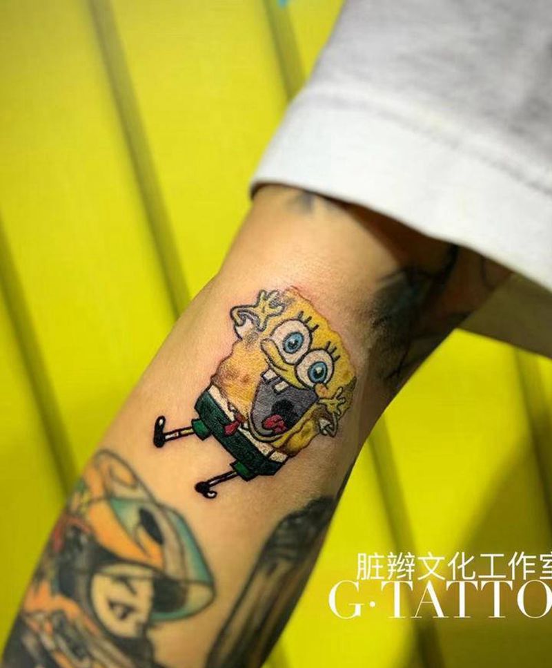 海绵宝宝纹身图片_手臂New School纹身图案