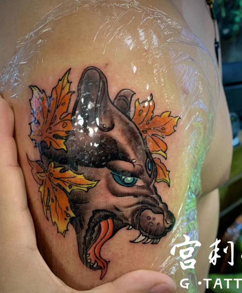 枫狼纹身图片_手臂New School纹身图案