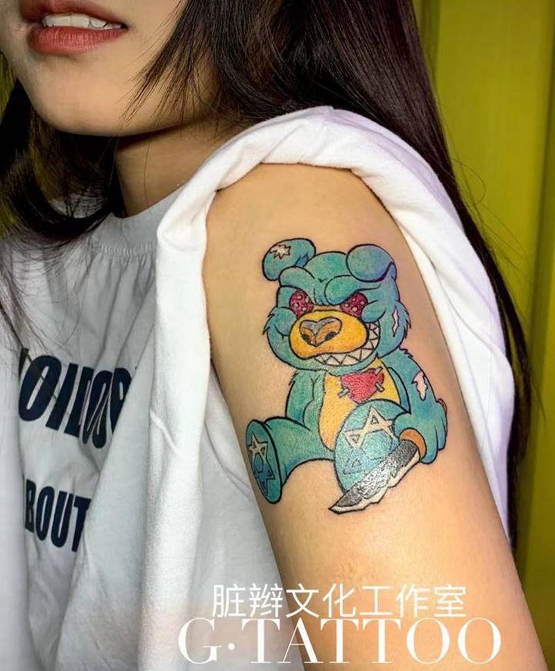 恶魔熊纹身图片_手臂New School纹身图案