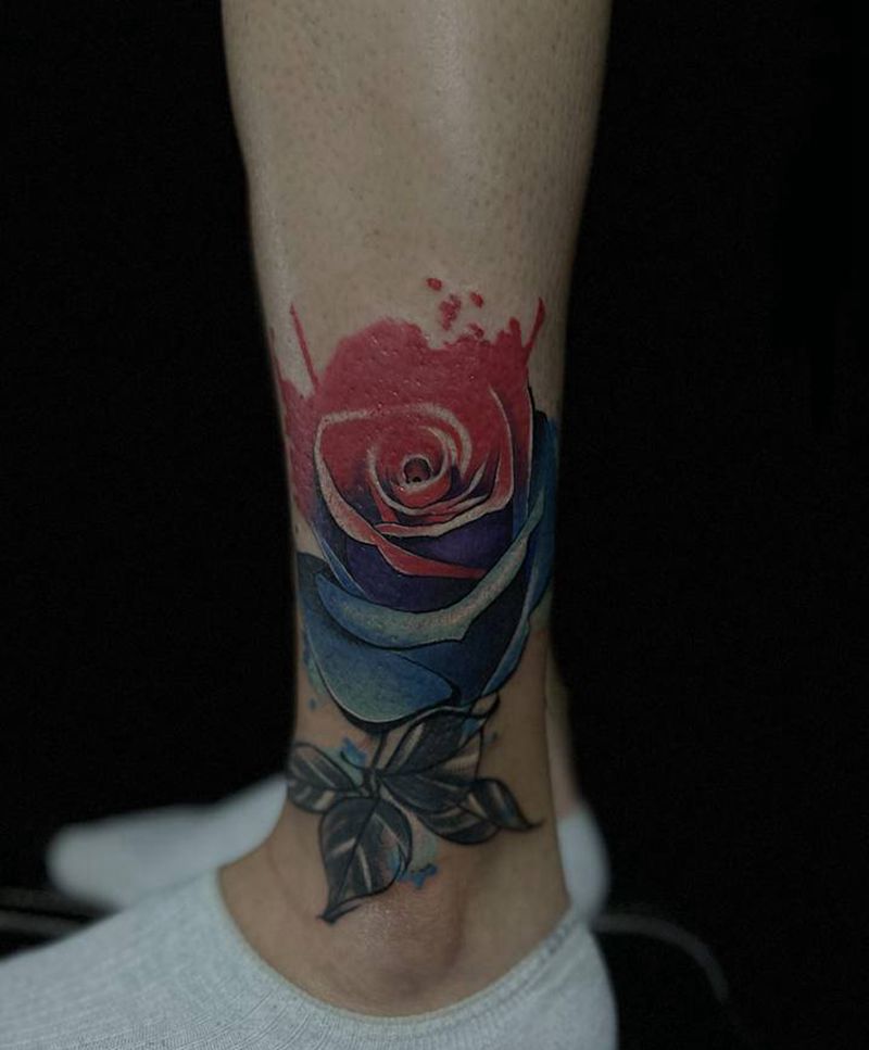 遮盖作品纹身图片_腿部水彩纹身图案