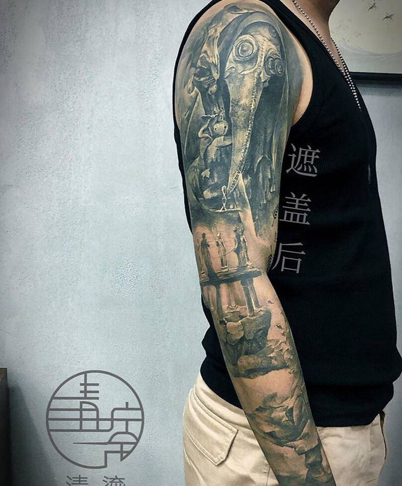 花臂遮盖纹身图片_手臂欧美写实纹身图案