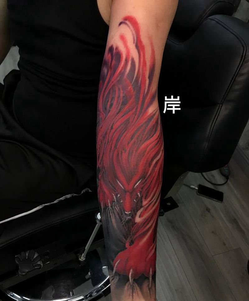 九尾狐(未完)纹身图片_手臂原创纹身图案