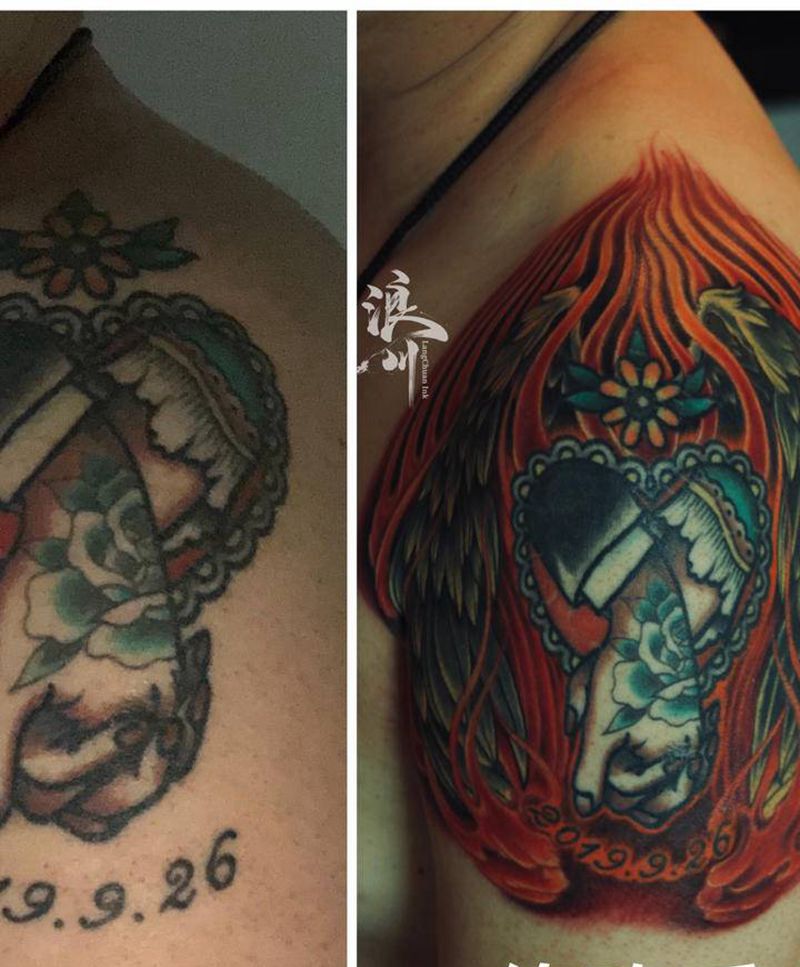 修改作品 火焰纹身图片_肩部纹身图案